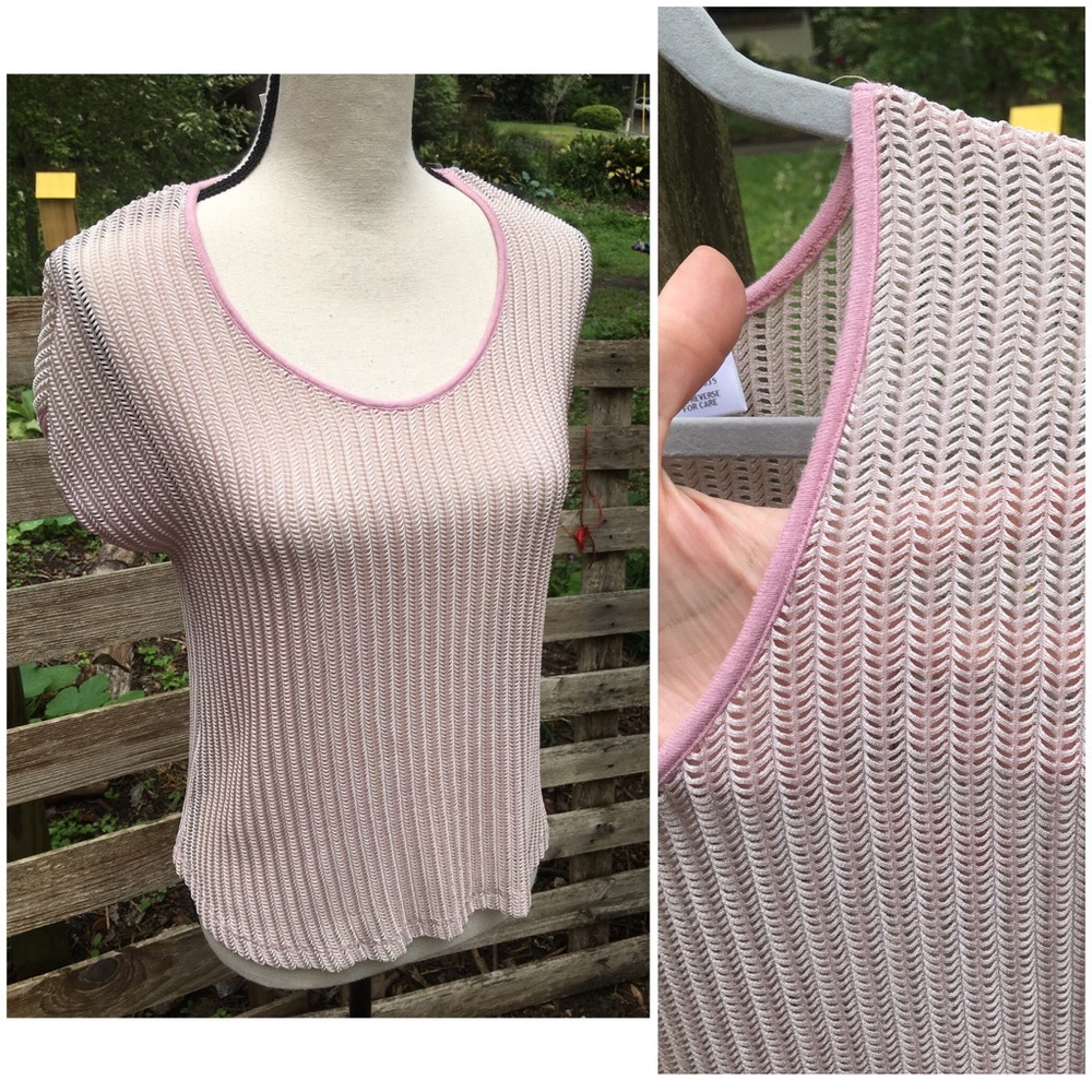 Light Pink Sheer Short Sleeve Top, Textured V-Neck